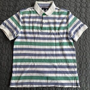 Tommy Hilfiger Green and Gray Striped Polo
